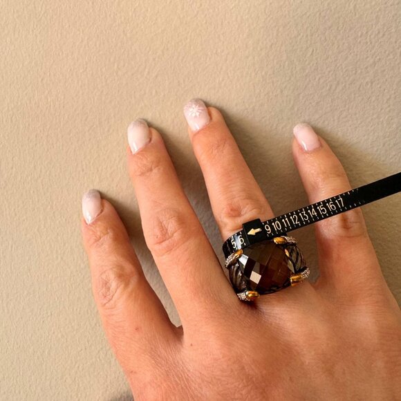 David Yurman Smoky Quartz Statement Ring in Sterling Silver, Gold and Diamonds - Picture 8 of 8